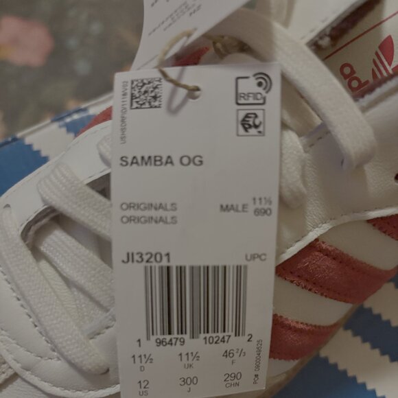 Adidas Samba OG Men’s Size 12 White Red Sneakers JI3201 | Classic Gum Sole | NWT - Picture 2 of 8